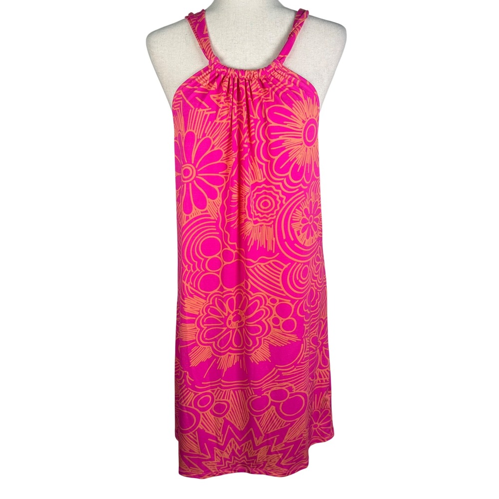 Trina Turk Halter Dress Women Small Pink Orange Floral Resort Coastal Summer New